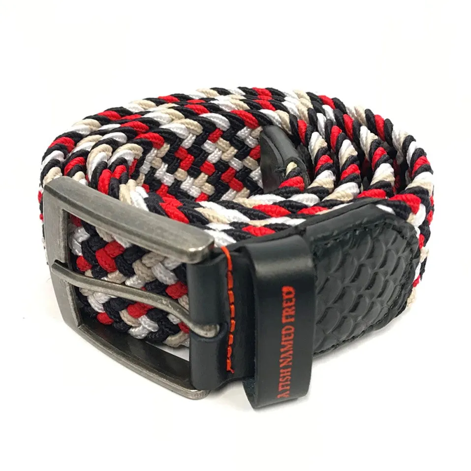 A Fish Named Fred - Braided Stretch Belt - Red, Navy, White & Grey