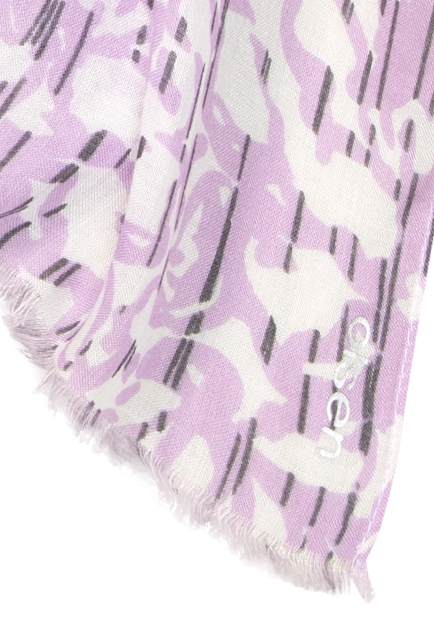 Abstract Print Scarf with Frayed Edge Trim