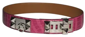 Authentic Hermes - Iconic 'Collier De Chien' Crocodile Belt  Fuchsia - Adjustable