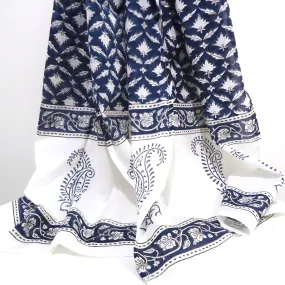 Block Print Cotton Scarf - Navy