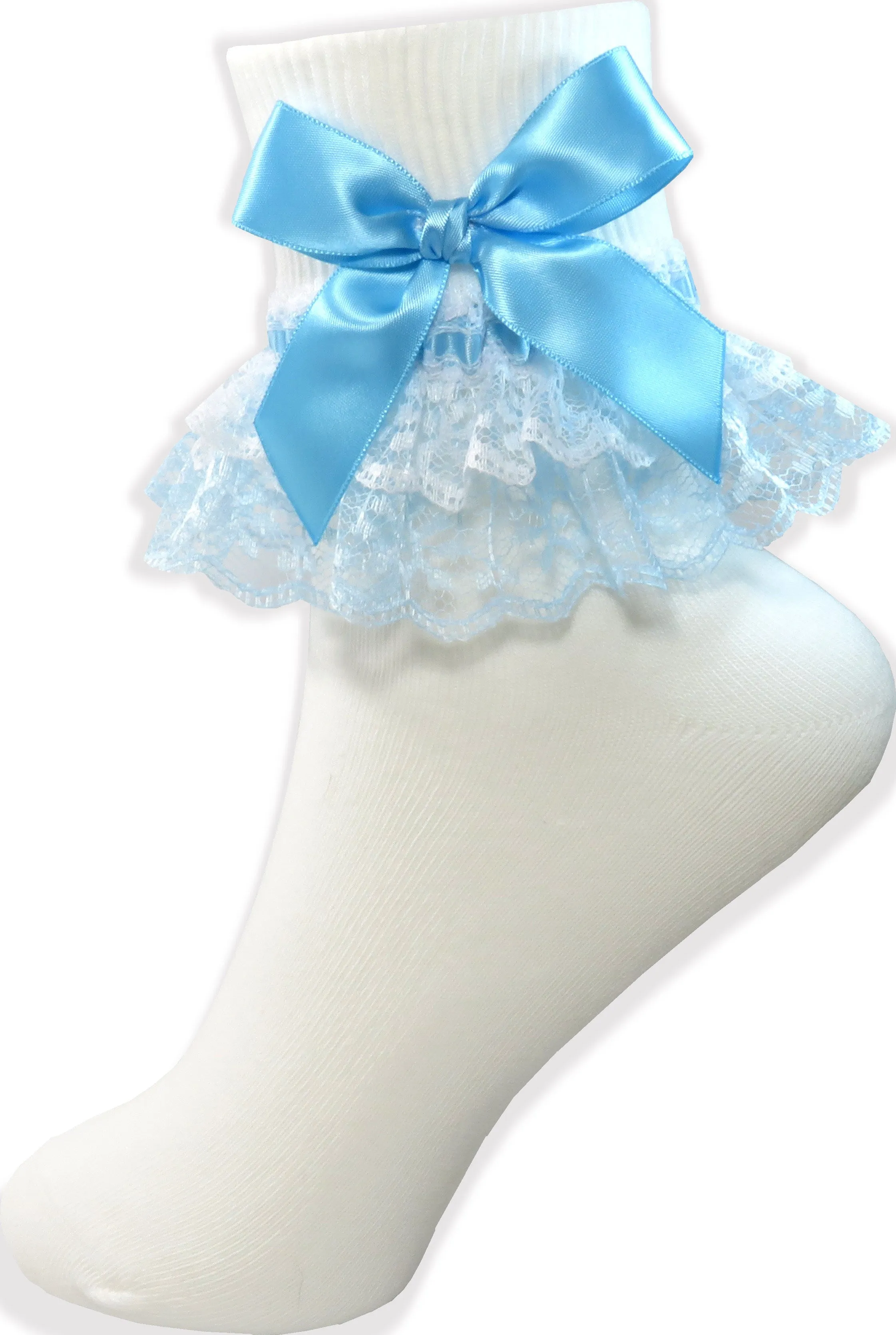 Blue Ribbon Bows White Lacy Socks for Adult Sissy Little Girl Leanne's