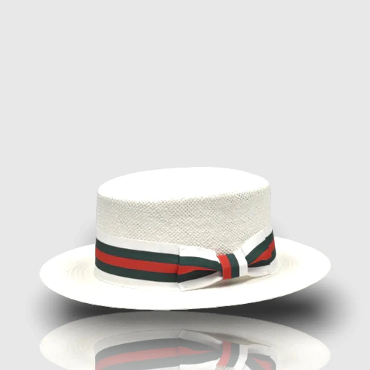 Bruno Capelo Men's White Summer Straw Hats Red and Green Strips Band