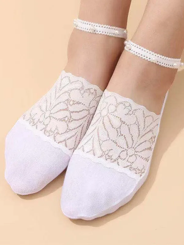 Casual Split-Joint Lace With Beads Socks Accessories