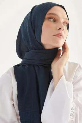 Cotton Hijab Scarf Shawl with Patterns - Navy Blue