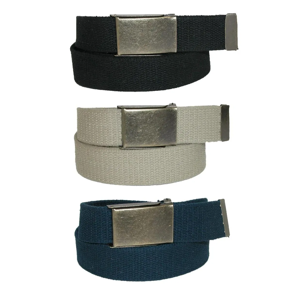 CTM® Men's Fabric Belt with Brass Flip Top Buckle (Pack of 3)