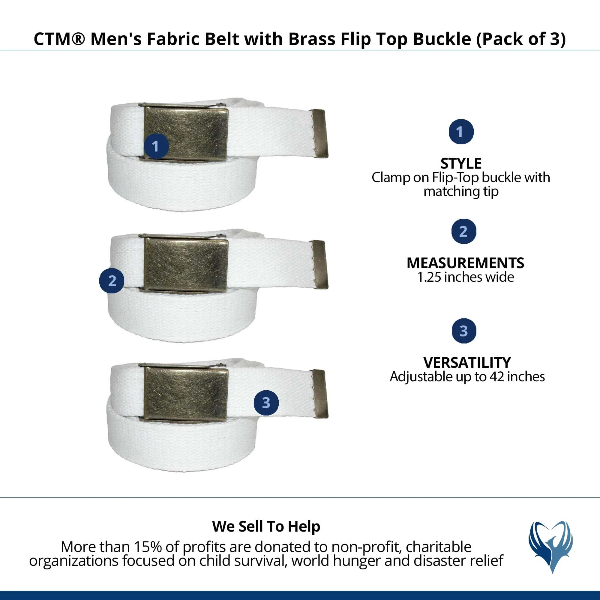 CTM® Men's Fabric Belt with Brass Flip Top Buckle (Pack of 3)