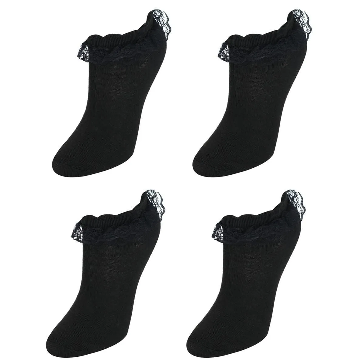 CTM® Women's Solid Color Frilly Low-Cut Socks (4 Pack)