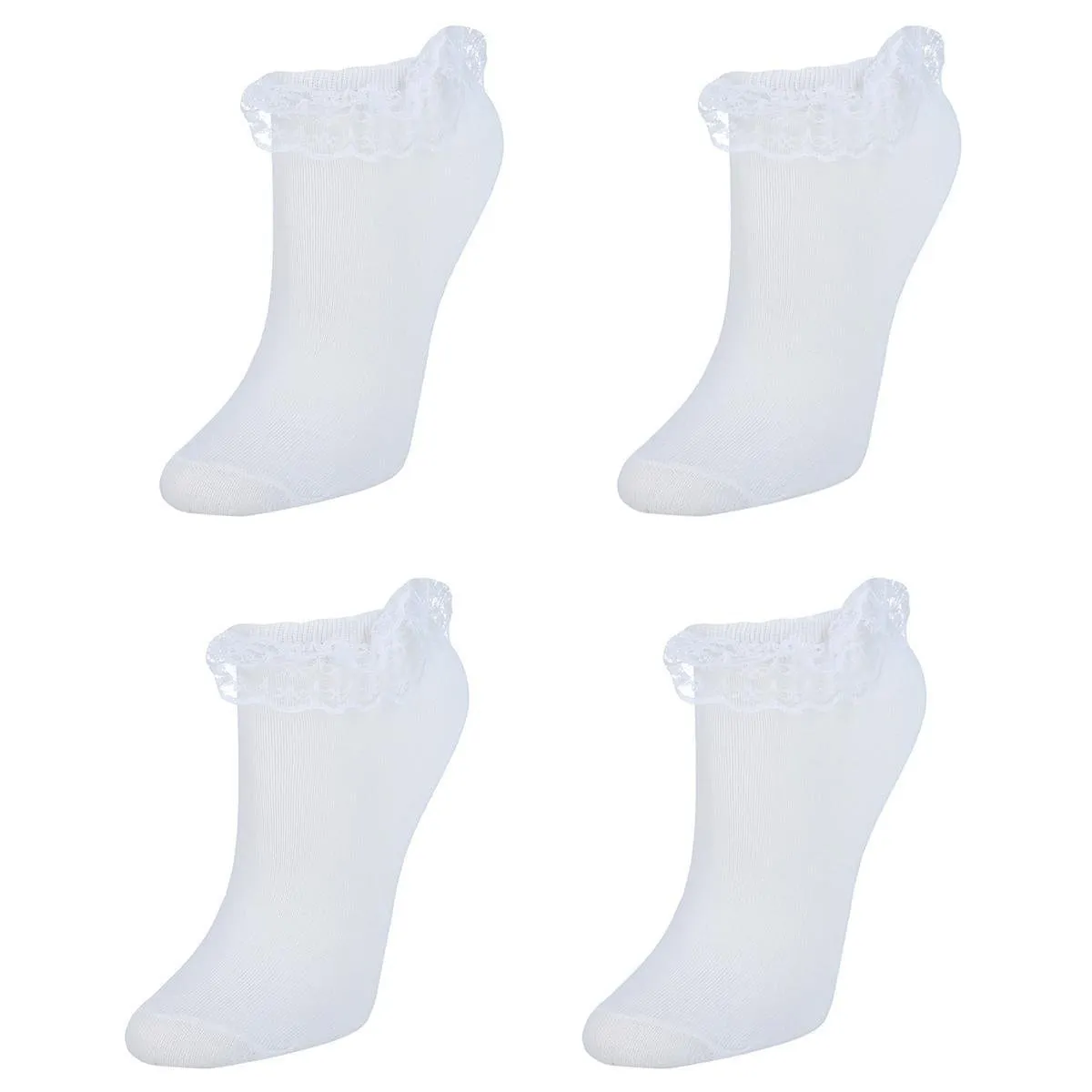 CTM® Women's Solid Color Frilly Low-Cut Socks (4 Pack)