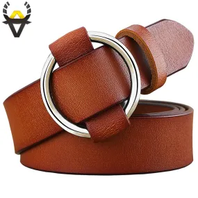 Fashion Round Ring buckle woman Genuine leather belts jeans or dress