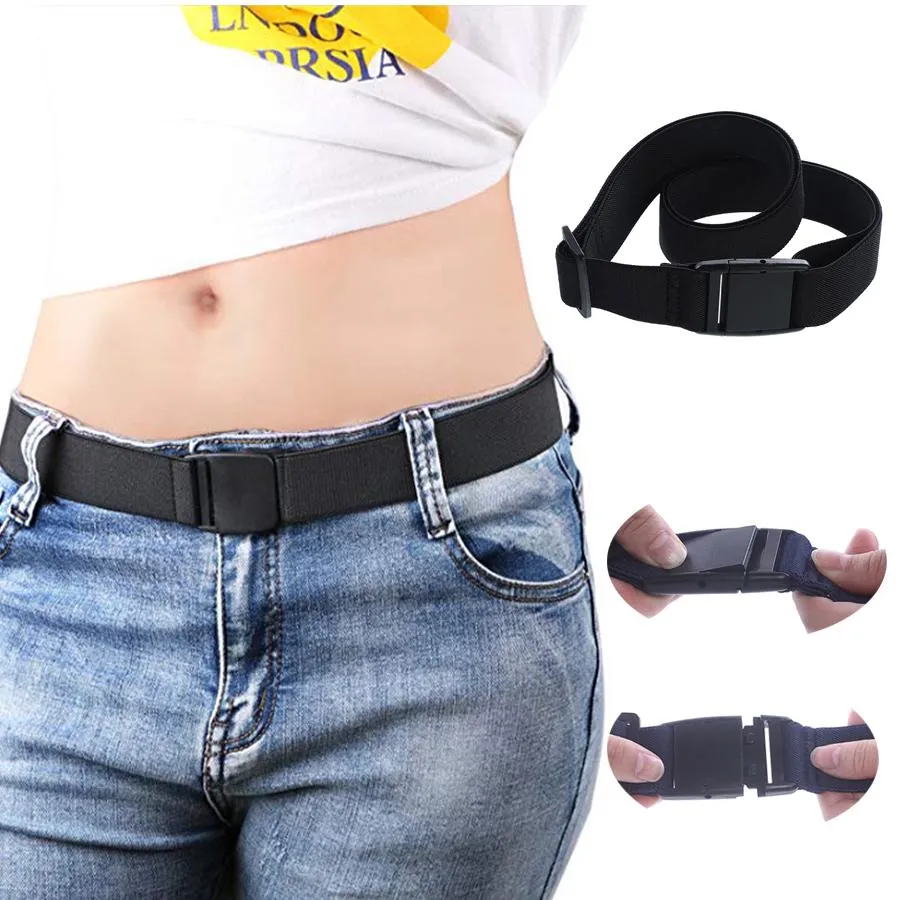 Fashion Unisex Belt Invisible Belt No Show Buckle Elastic Adjustable Waistband Canvas Waistbelt