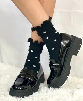 HEARTS DELIGHT  lace top heart ankle sock - black