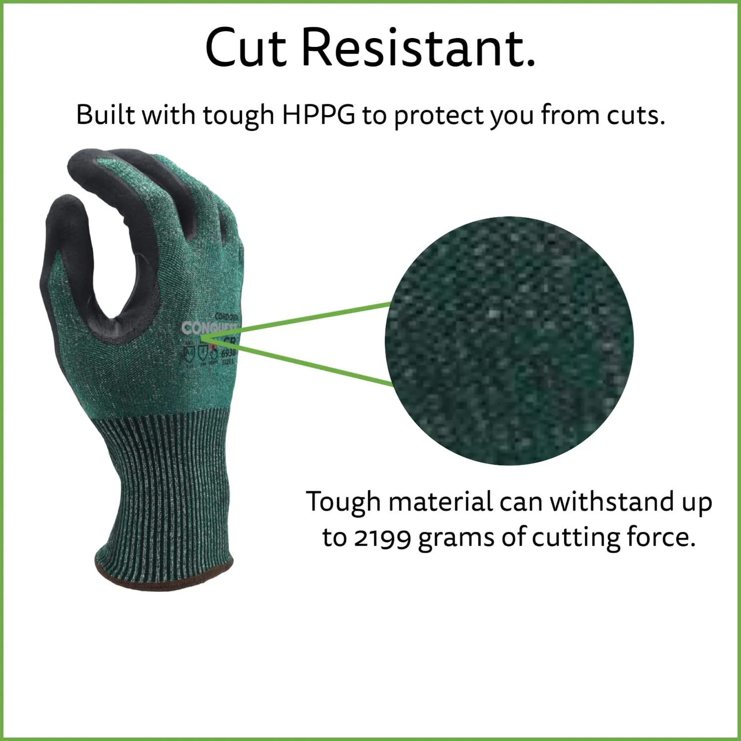 HPPG Cut Resistant Gloves with Microfoam Nitrile Coating, ANSI Cut Level A4