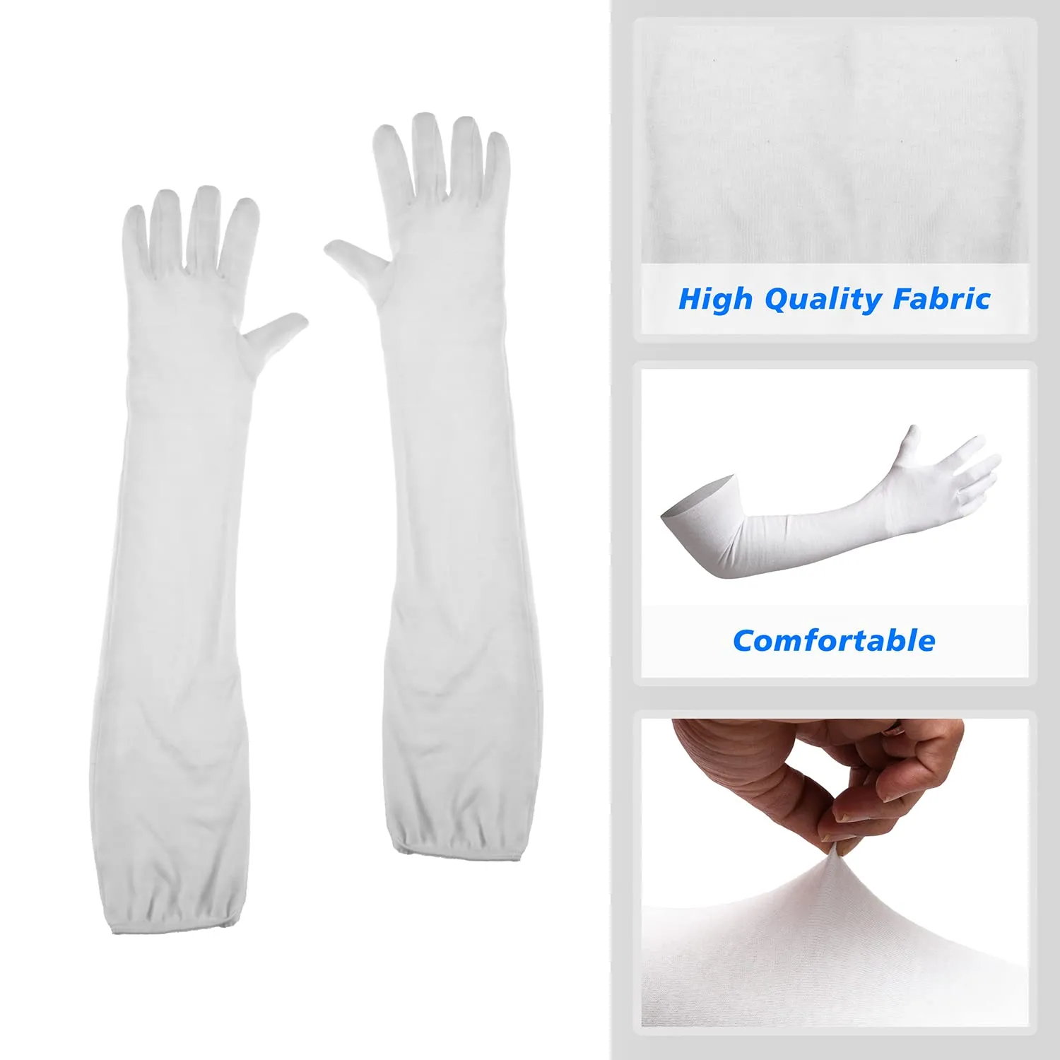 Kuber Industries Full Arm Sleeves Gloves | Cotton Summer Gloves | Protection From Sun Burns | Dust | Pollution | Gloves For Women | Gloves For Men | 1 Pair | White