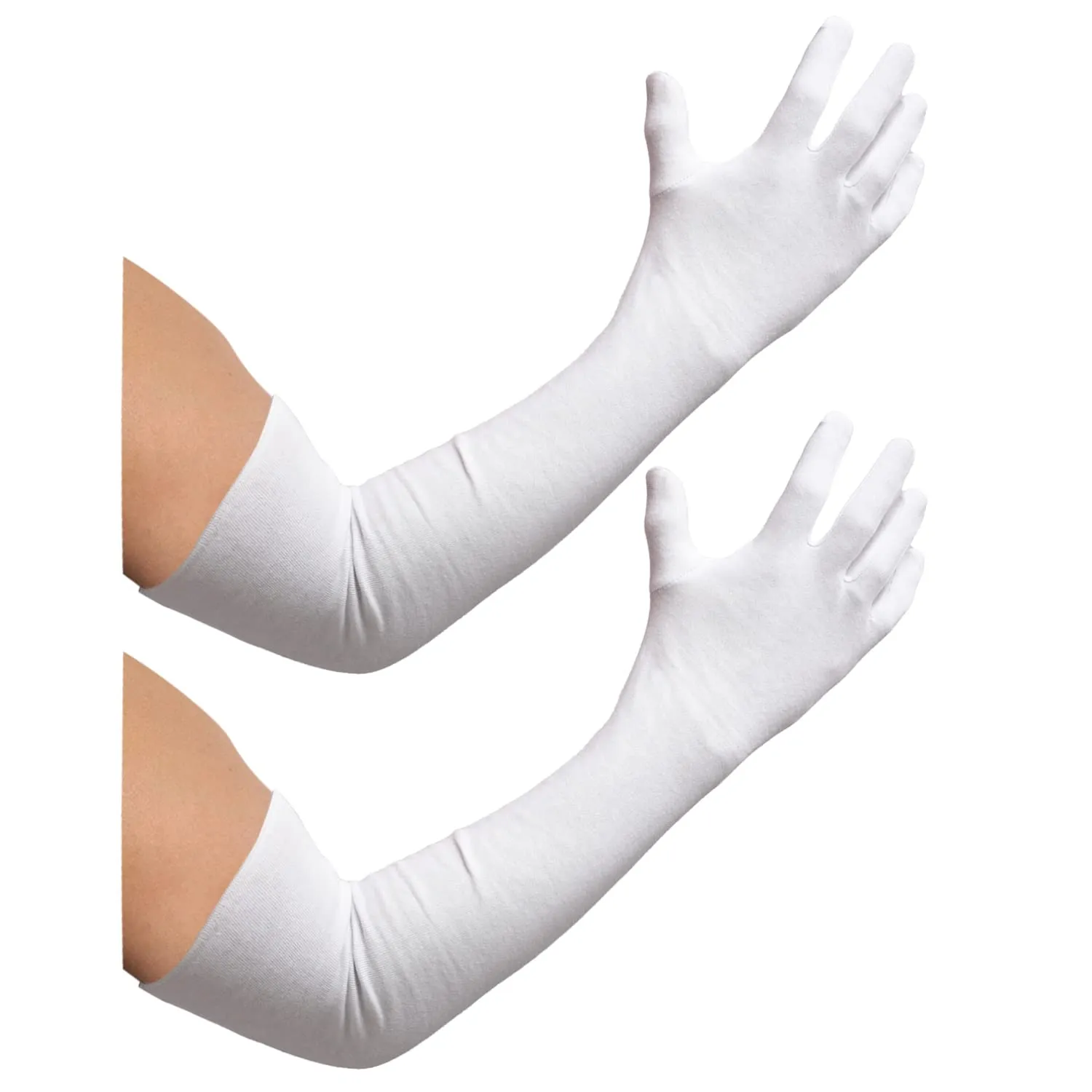 Kuber Industries Full Arm Sleeves Gloves | Cotton Summer Gloves | Protection From Sun Burns | Dust | Pollution | Gloves For Women | Gloves For Men | 1 Pair | White