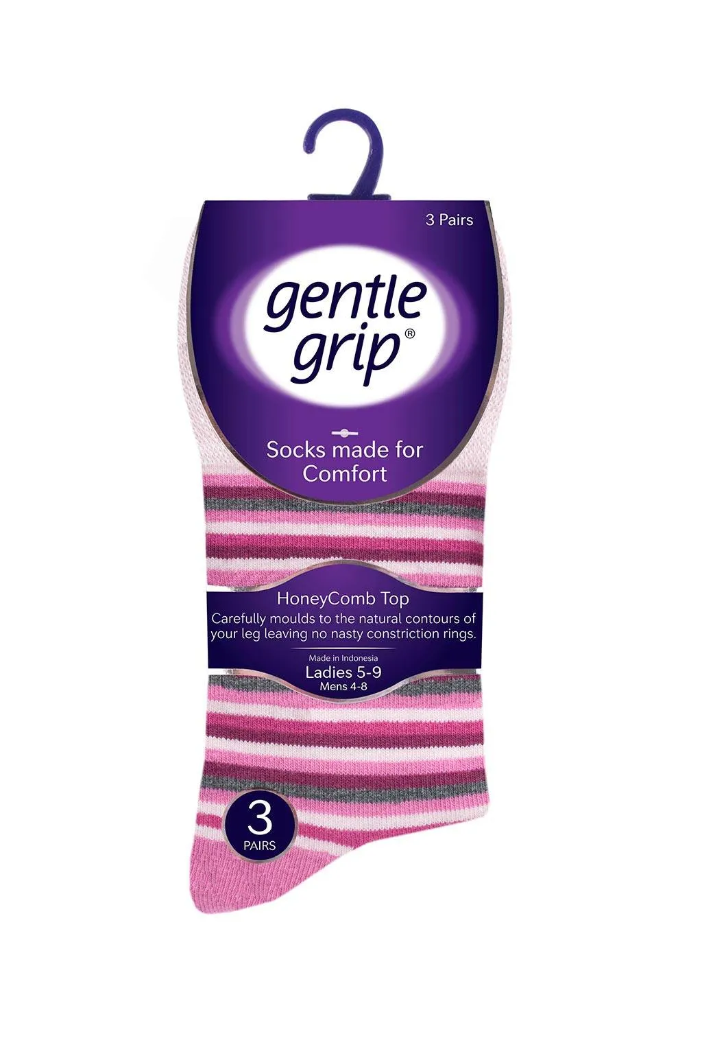 Ladies Pink Stripe Socks - 3 Pair Pack