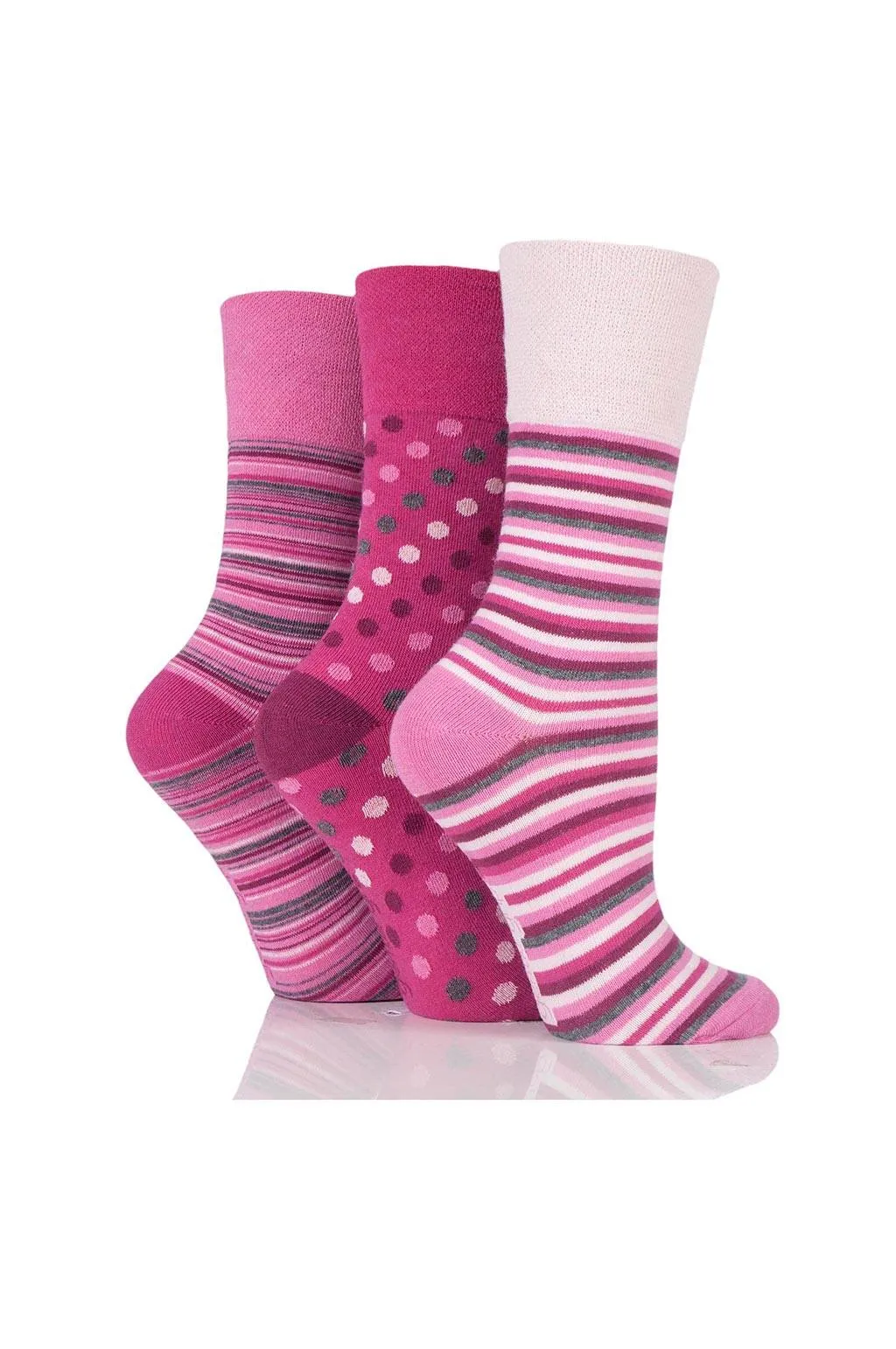 Ladies Pink Stripe Socks - 3 Pair Pack