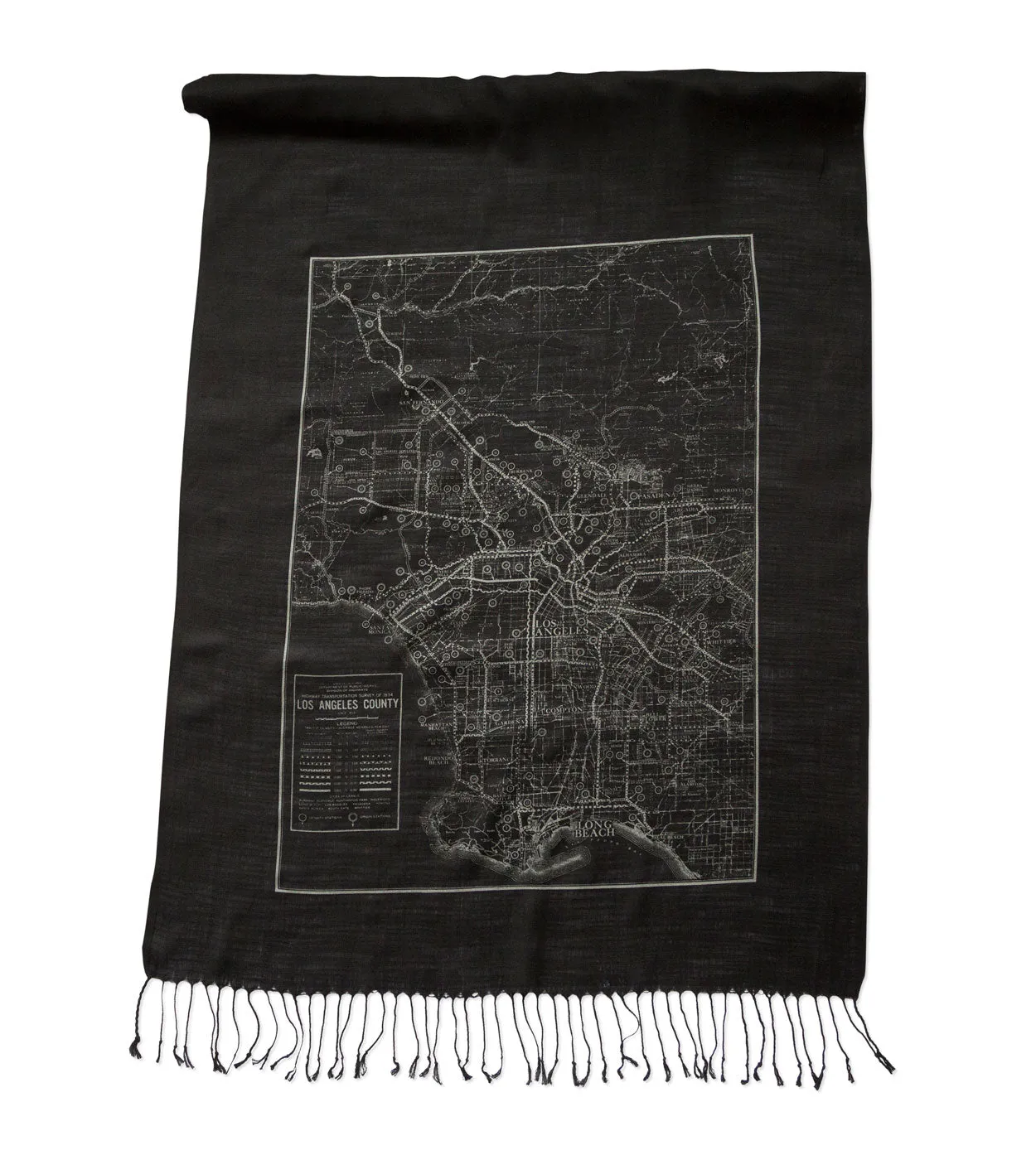 Los Angeles Map Scarf. Old California Map Linen-Weave Pashmina