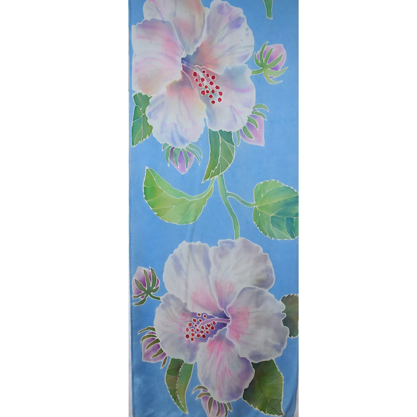 Luxurious Handpainted Hibiscus Floral Charmeuse Silk Scarf/Shawl