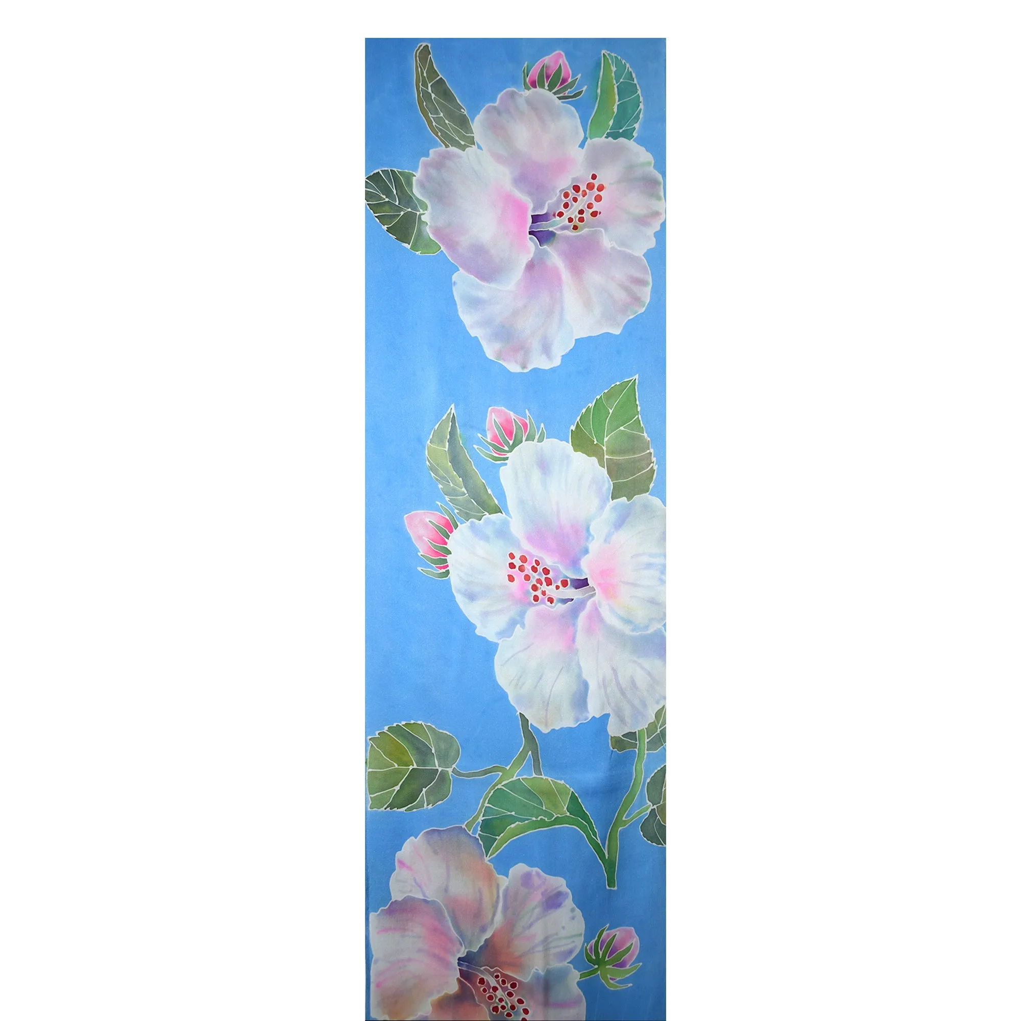 Luxurious Handpainted Hibiscus Floral Charmeuse Silk Scarf/Shawl