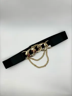 Lydia Gold Chain Black Stretch Waist Belt