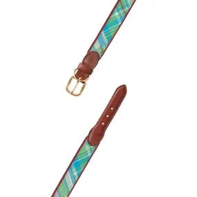 Madras on Burgundy Fabric Dog Collar