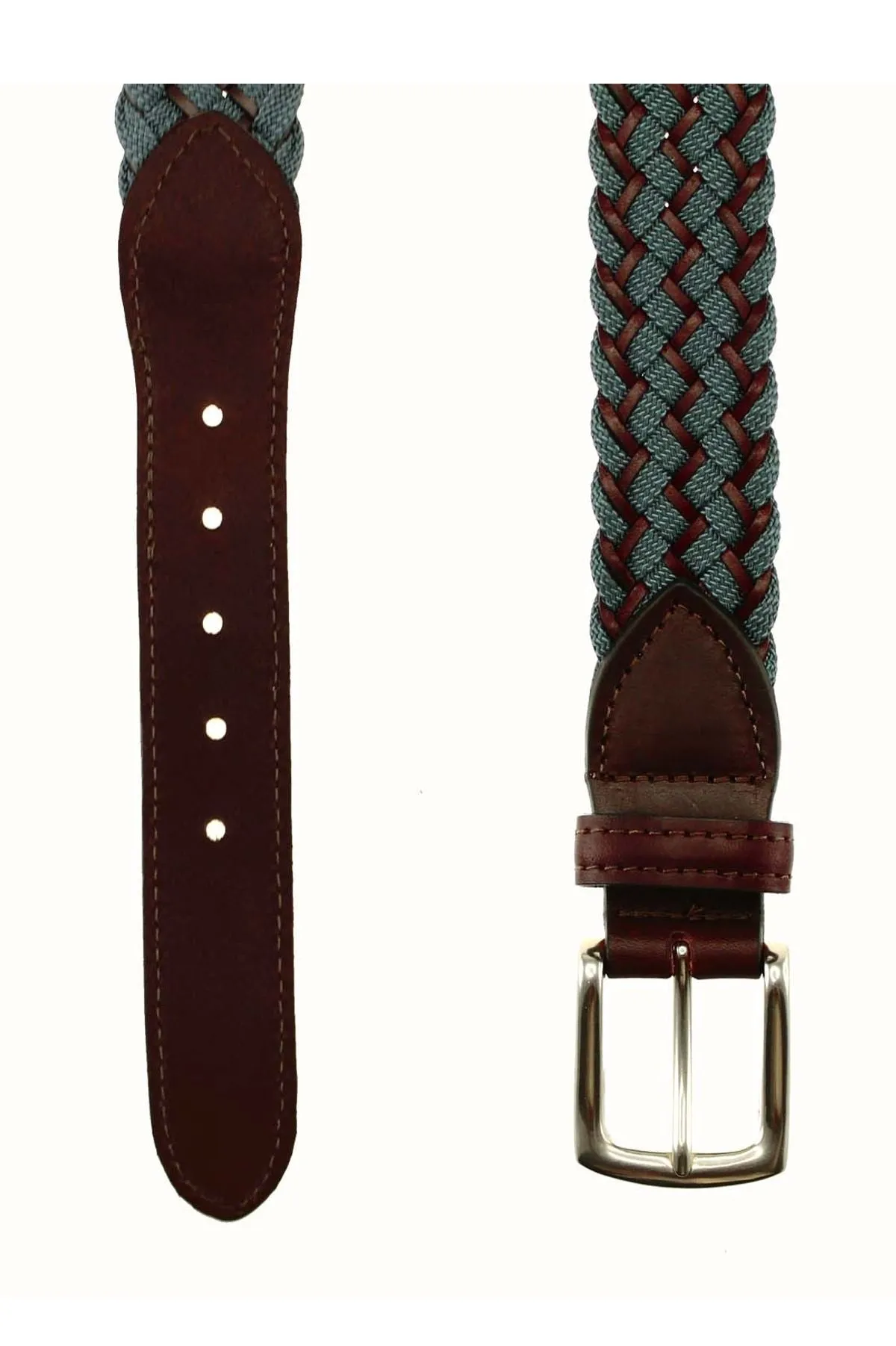 Maxwell Braided Belt in Briar Waxy Leather and Navy Fabric by T.B. Phelps