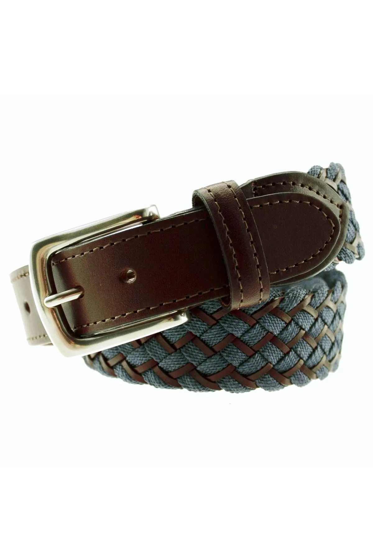 Maxwell Braided Belt in Briar Waxy Leather and Navy Fabric by T.B. Phelps