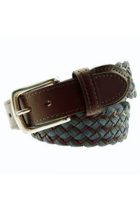 Maxwell Braided Belt in Briar Waxy Leather and Navy Fabric by T.B. Phelps