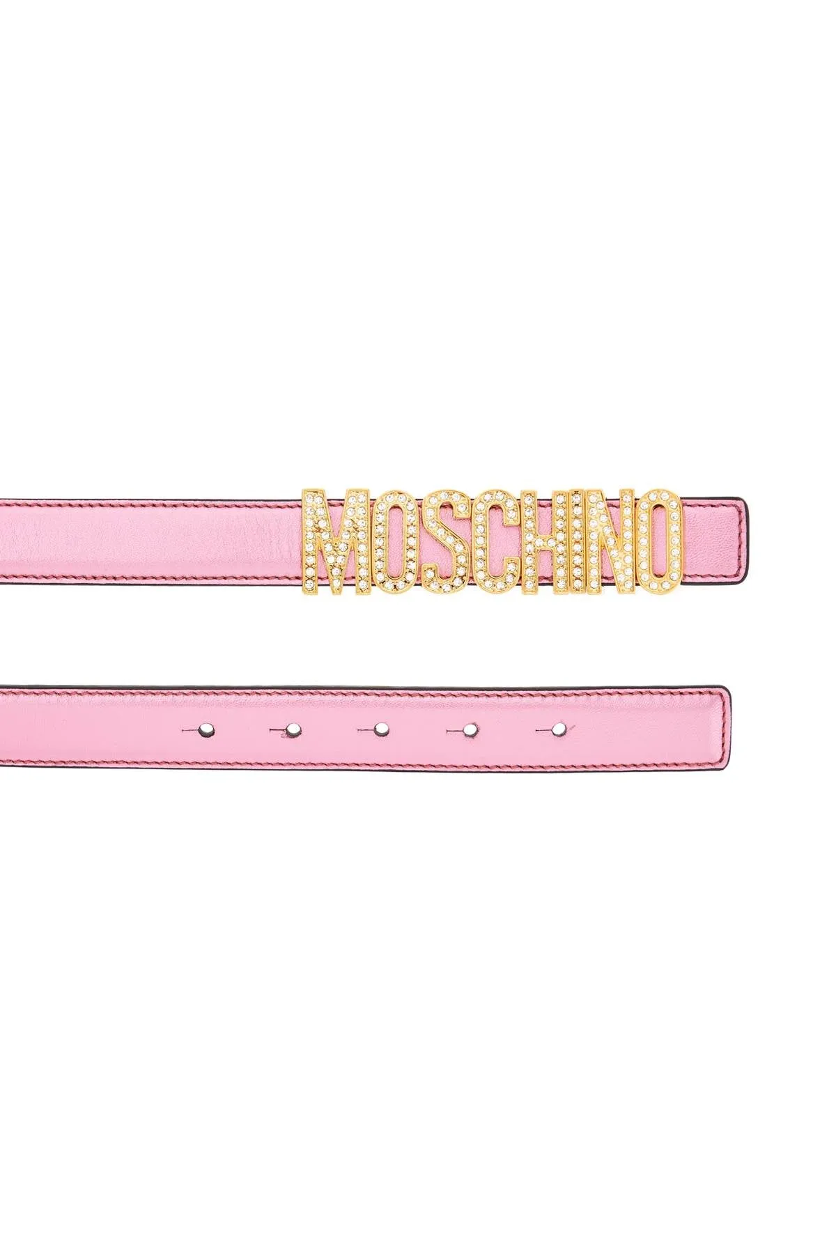 Moschino crystal lettering leather belt