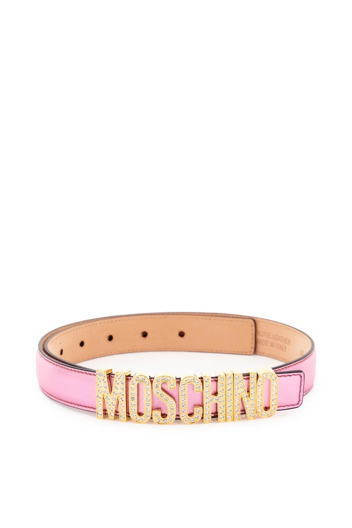 Moschino crystal lettering leather belt