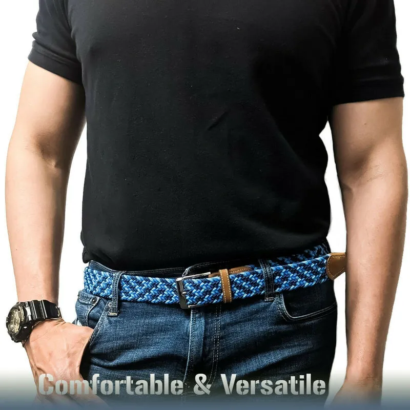 MROYALE™ Braided Canvas Belt | Elastic Stretch, Woven Fabric Men's Belt w/ Metal Buckle