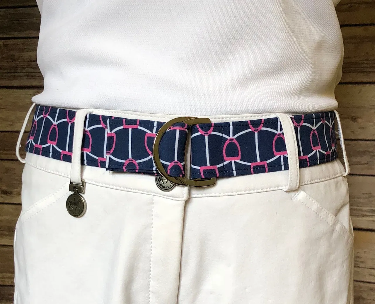 Navy and Pink Stirrup Fabric Belt