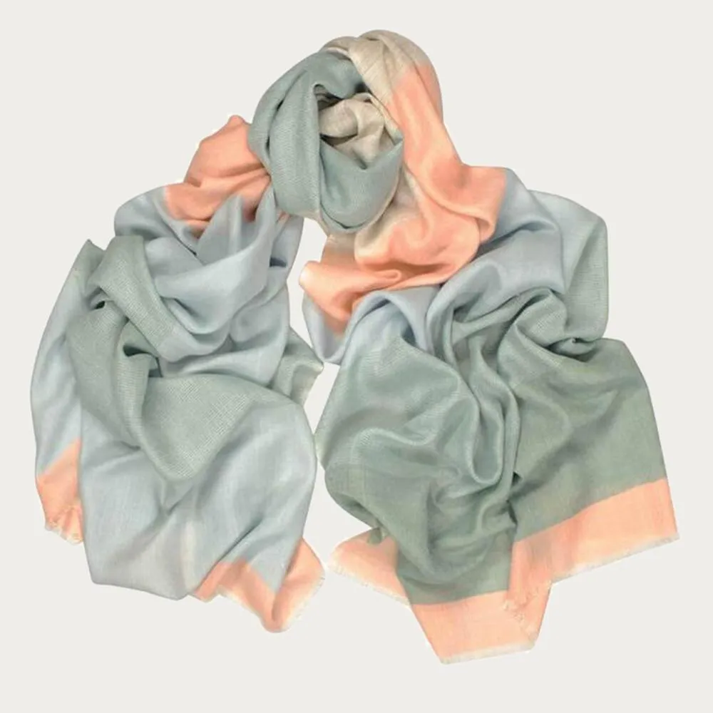 Pastel Pistachio and Peach Wool and Silk Scarf