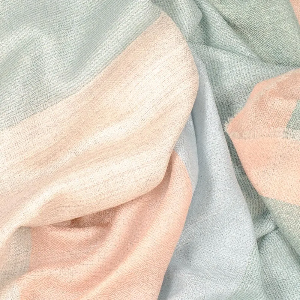 Pastel Pistachio and Peach Wool and Silk Scarf