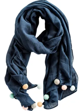 Pom Pom Scarf | Navy   Pastel