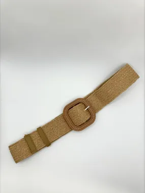 Poppy Faux Rattan Weave Stretch Beige Belt