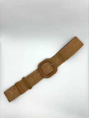 Poppy Faux Rattan Weave Stretch Camel Belt