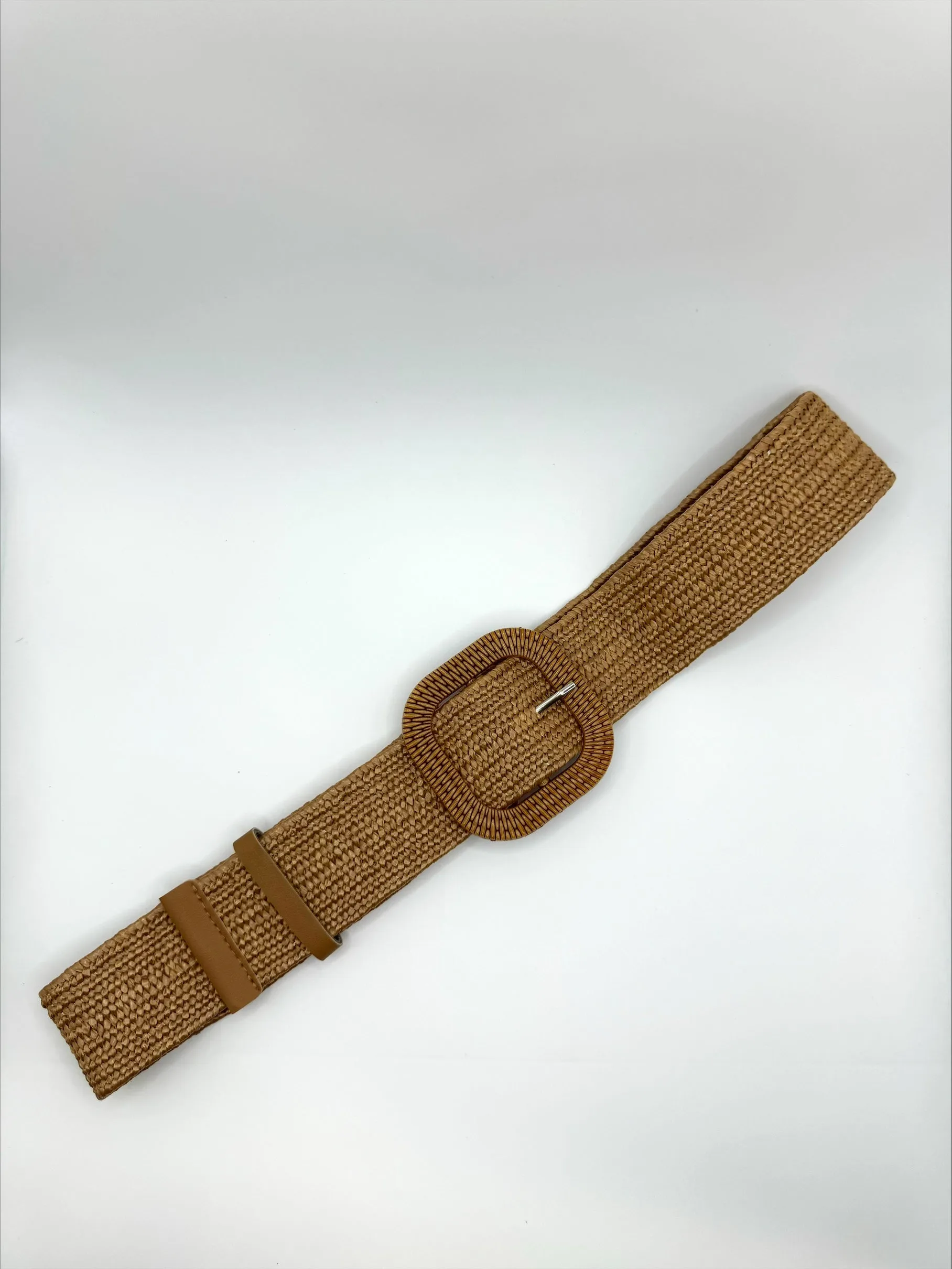 Poppy Faux Rattan Weave Stretch Camel Belt