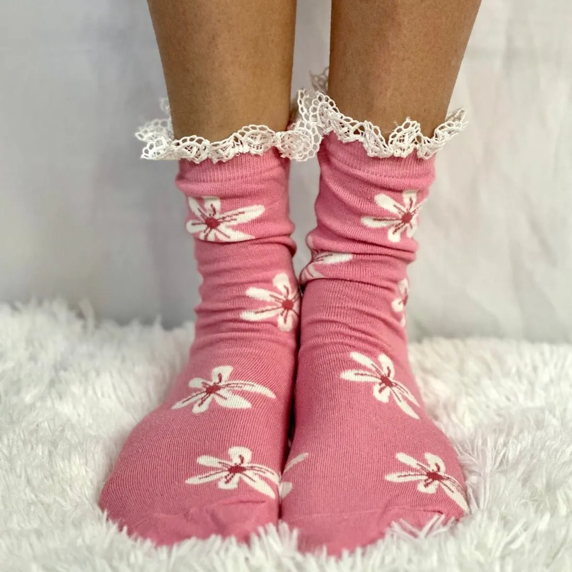 POSEY lace top ankle sock - pink