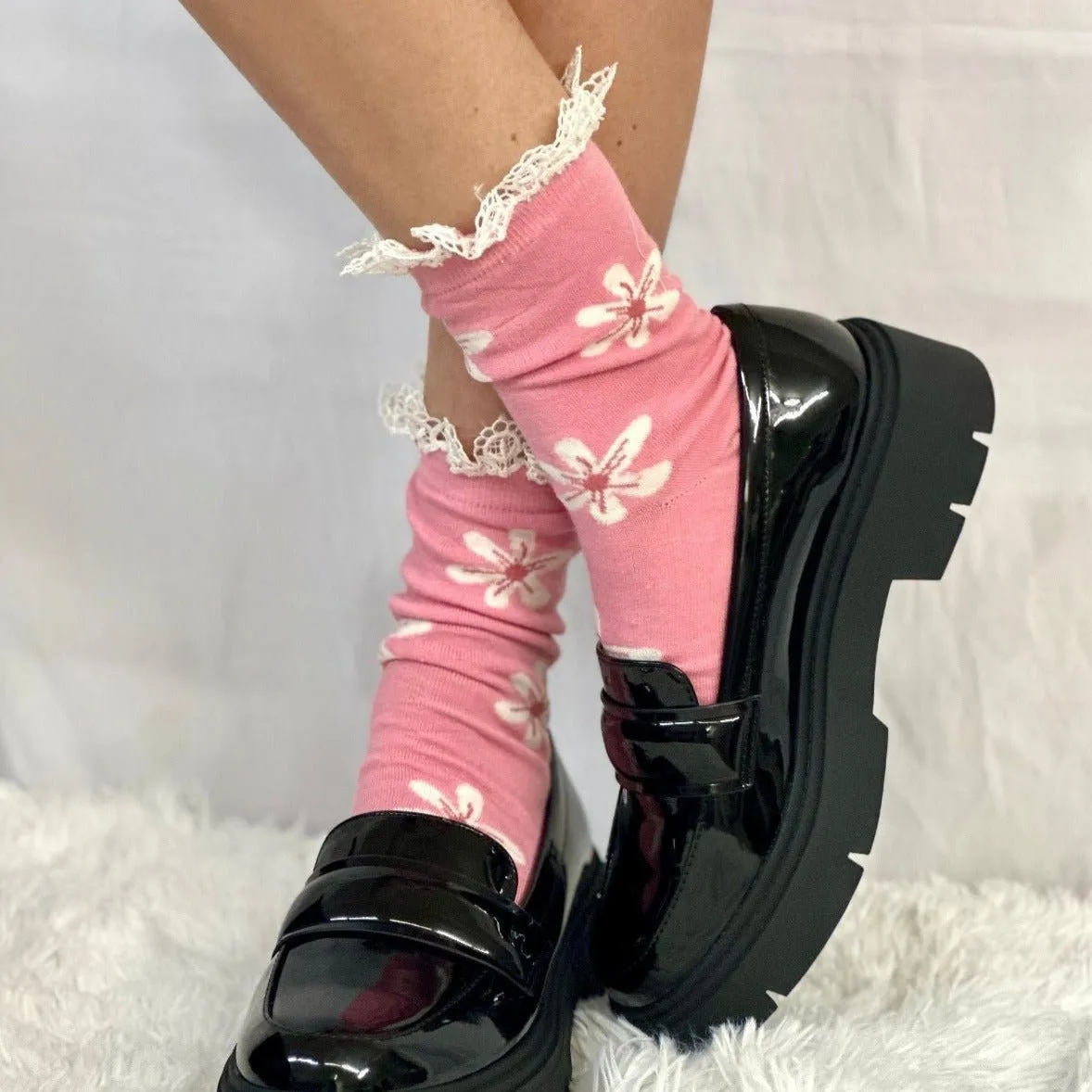 POSEY lace top ankle sock - pink