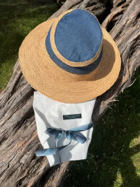 Raffia Brimmed Travel Hat in Denim