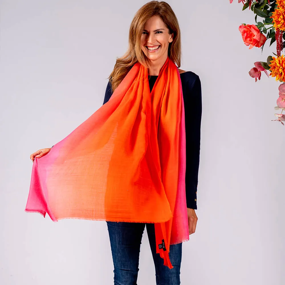 Shaded Coral Cashmere and Silk Wrap