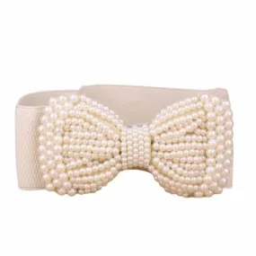 Simulated Pearl Wide Bow Knot Belt