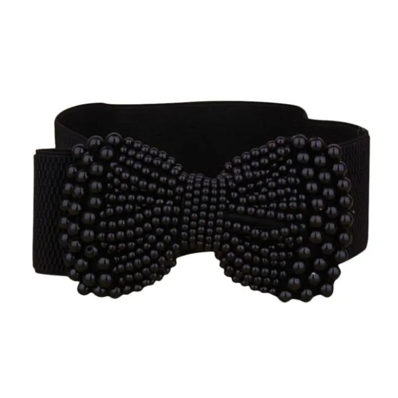 Simulated Pearl Wide Bow Knot Belt