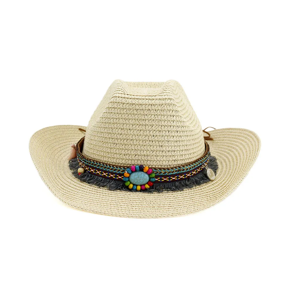 Straw Cowboy Hats Straw Cowboy Hat Men and Women Outdoor Seaside Beach