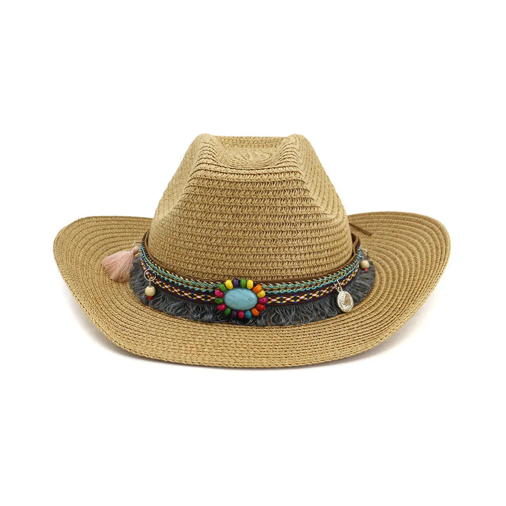 Straw Cowboy Hats Straw Cowboy Hat Men and Women Outdoor Seaside Beach