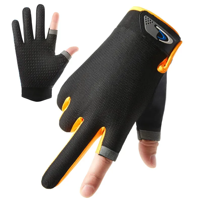 Summer Men's Fishing Gloves Anti-UV Cycling Women Two Finger Cut Male Touch Screen Angling Anti-Slip Breathable Fitness Gloves