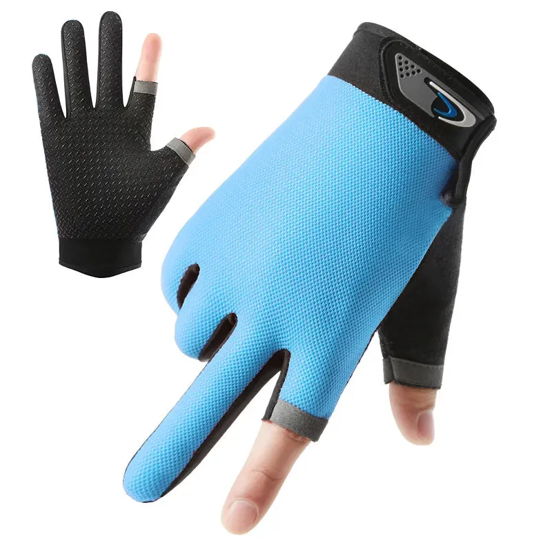 Summer Men's Fishing Gloves Anti-UV Cycling Women Two Finger Cut Male Touch Screen Angling Anti-Slip Breathable Fitness Gloves