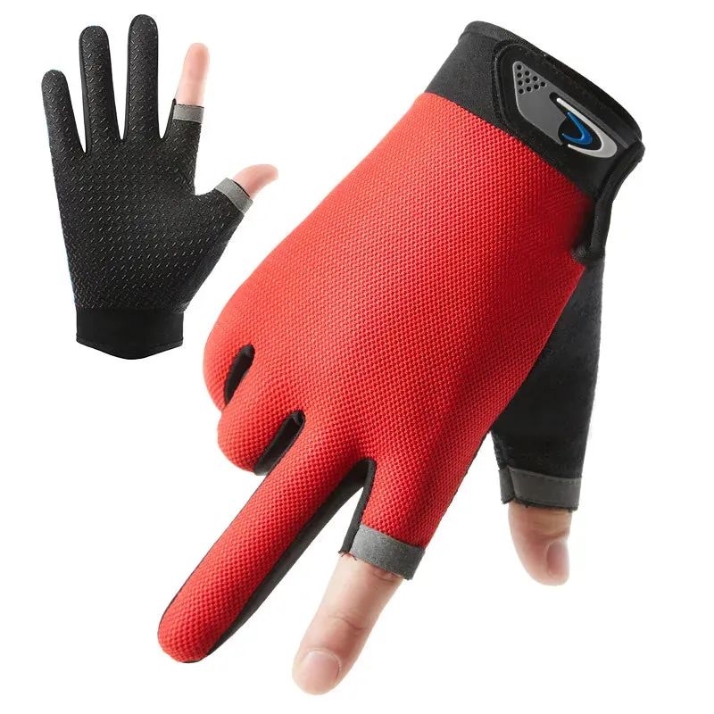 Summer Men's Fishing Gloves Anti-UV Cycling Women Two Finger Cut Male Touch Screen Angling Anti-Slip Breathable Fitness Gloves