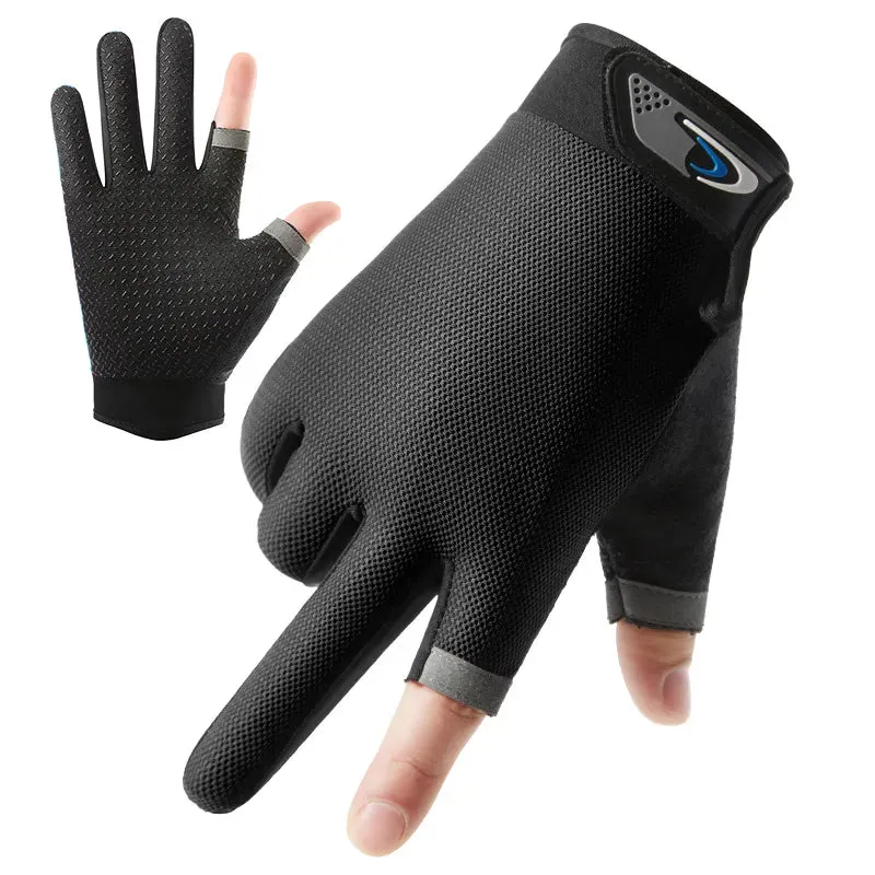 Summer Men's Fishing Gloves Anti-UV Cycling Women Two Finger Cut Male Touch Screen Angling Anti-Slip Breathable Fitness Gloves